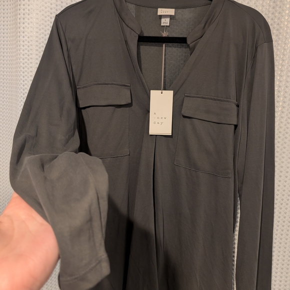 A New Day Army Green Long Sleeve Blouse - Picture 2 of 4